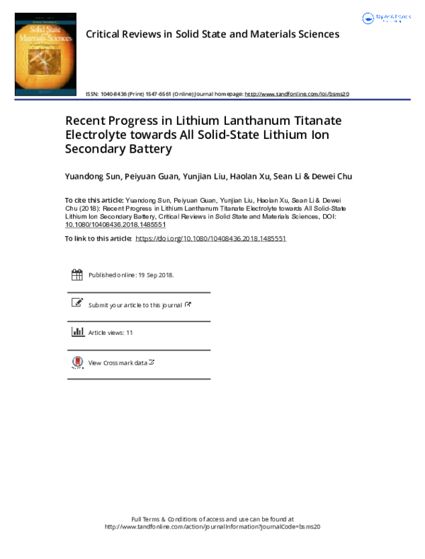 (PDF) Recent Progress in Lithium Lanthanum Titanate Electrolyte towards ...