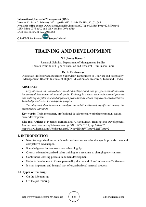 (PDF) TRAINING AND DEVELOPMENT