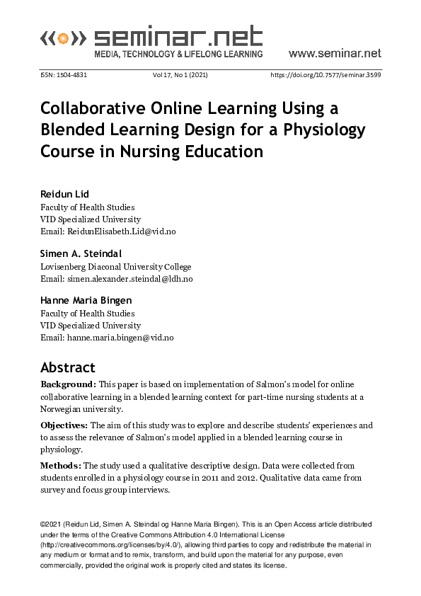 (PDF) Collaborative Online Learning Using a Blended Learning Design for ...