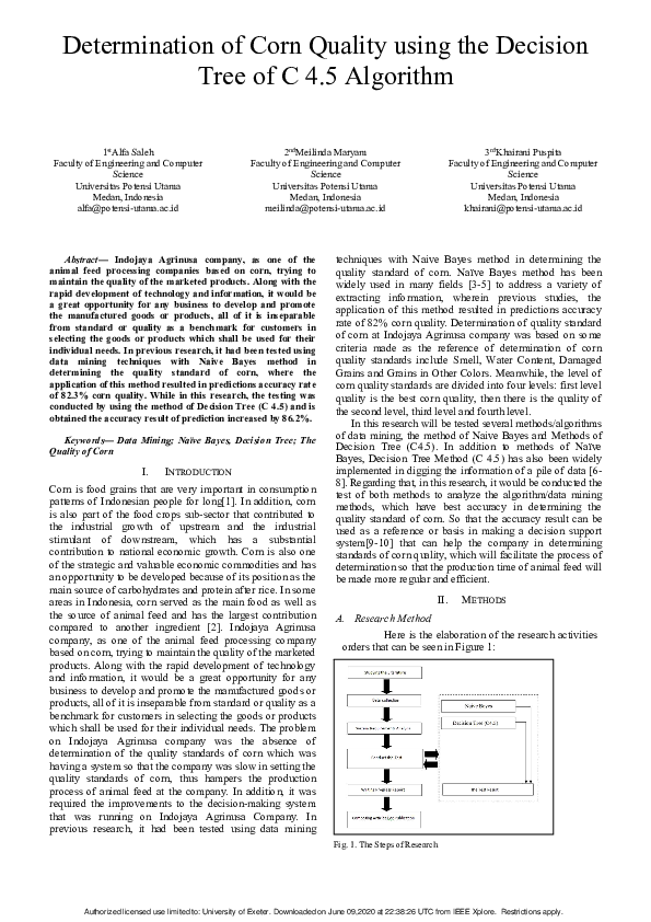(PDF) Determination of Corn Quality using the Decision Tree of C 4.5 ...