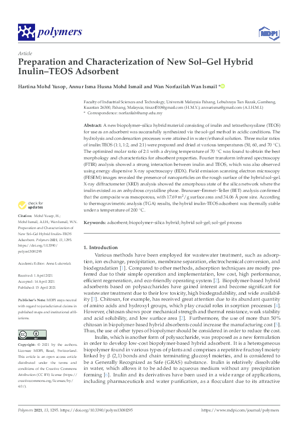 (PDF) Preparation and Characterization of New Sol-Gel Hybrid Inulin ...