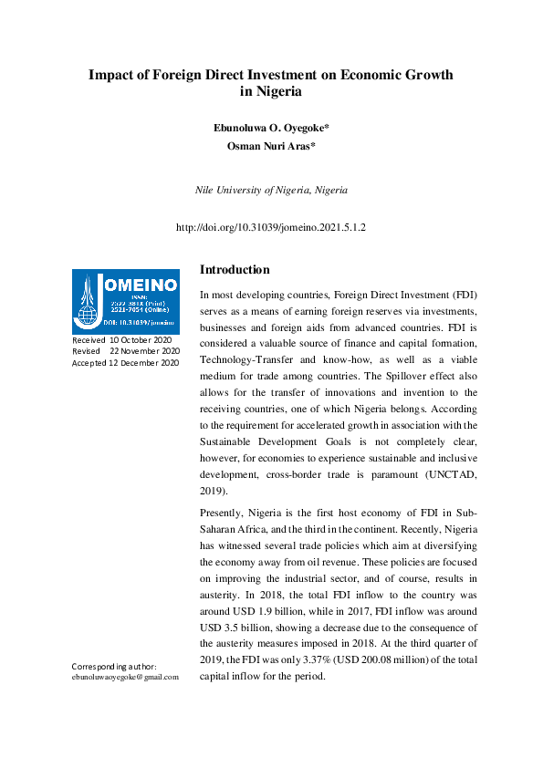 (PDF) Impact of Foreign Direct Investment on Economic Growth in Nigeria