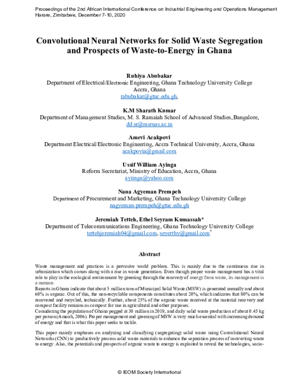 (PDF) Convolutional Neural Networks for Solid Waste Segregation and ...