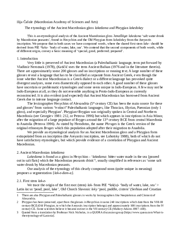 The etymology of the Ancient Macedonian word LAKEDAMA FINAL Ilija