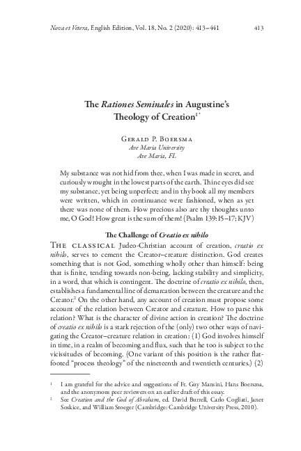 (PDF) The Rationes Seminales in Augustine's Theology of Creation