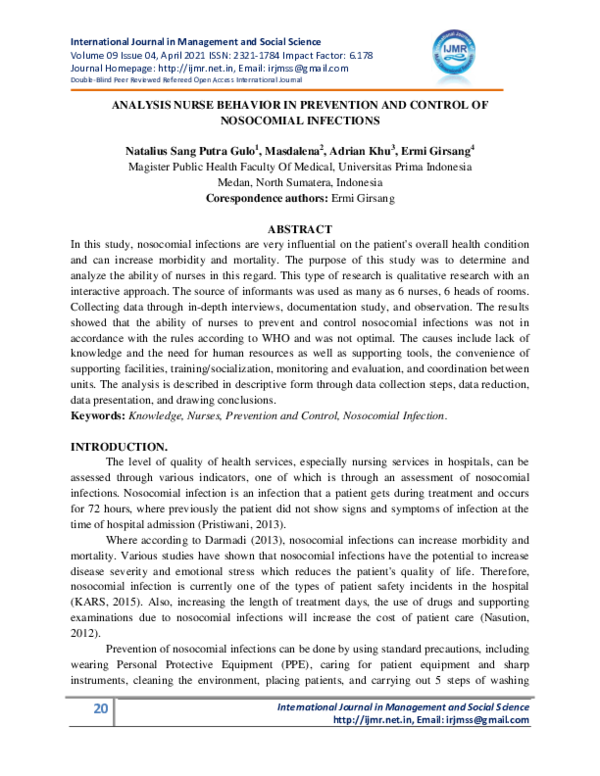 (PDF) ANALYSIS NURSE BEHAVIOR IN PREVENTION AND CONTROL OF NOSOCOMIAL ...