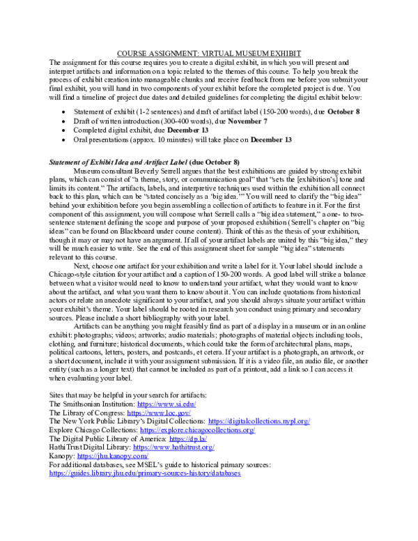 (DOC) COURSE ASSIGNMENT VIRTUAL MUSEUM EXHIBIT Shahan Academia.edu