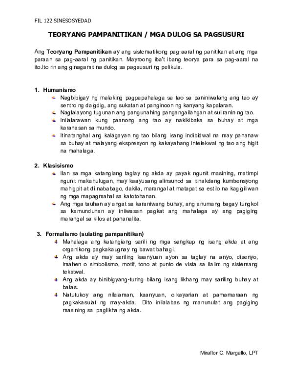 (DOC) TEORYANG PAMPANITIKAN / MGA DULOG SA PAGSUSURI