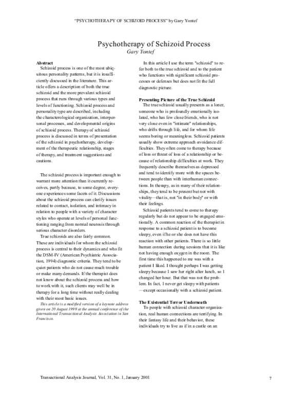 (PDF) Psychotherapy of Schizoid Process