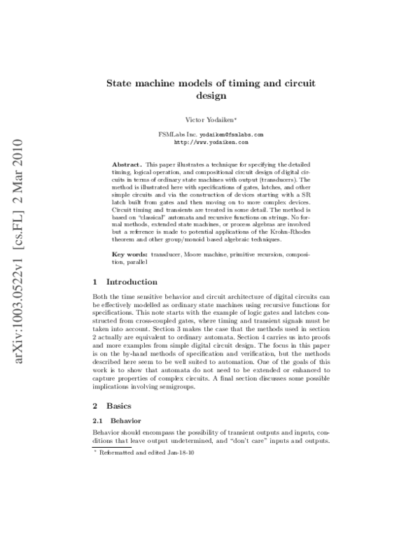 (PDF) State machine models of timing and circuit design