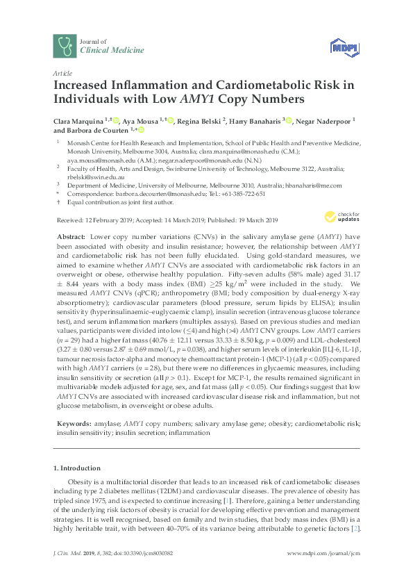 (PDF) Increased Inflammation and Cardiometabolic Risk in Individuals ...