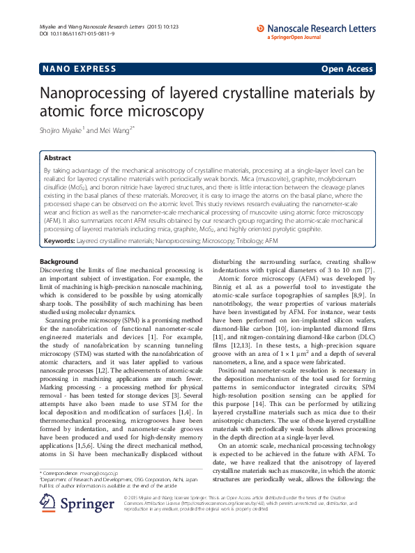 (PDF) Nanoprocessing of layered crystalline materials by atomic force ...