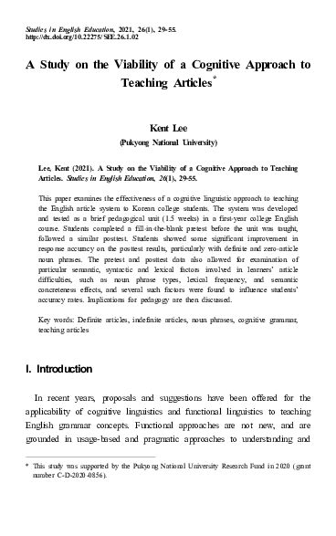 (PDF) A Study on the Viability of a Cognitive Approach to Teaching ...