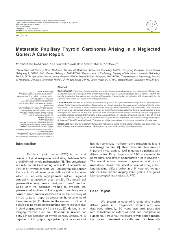 (PDF) Metastatic Papillary Thyroid Carcinoma Arising in a Neglected ...