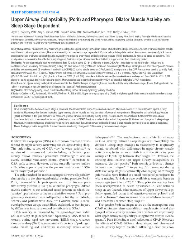 (PDF) Upper Airway Collapsibility (Pcrit) and Pharyngeal Dilator Muscle ...