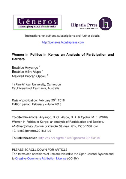 (PDF) Women in politics in Kenya: an analysis of participation and barriers