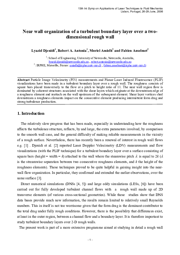 (PDF) Near wall organization of a turbulent boundary layer over a two ...