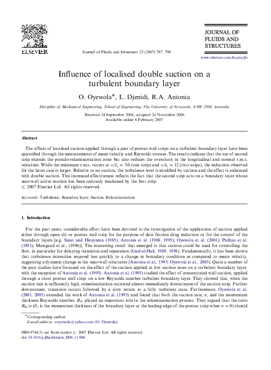(PDF) Influence of localised double suction on a turbulent boundary layer