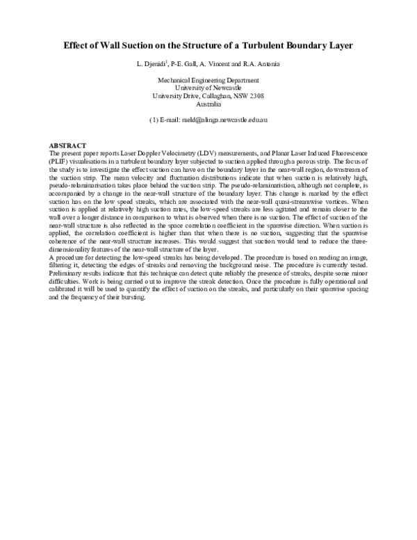 (PDF) Effect of Wall Suction on the Structure of a Turbulent Boundary Layer