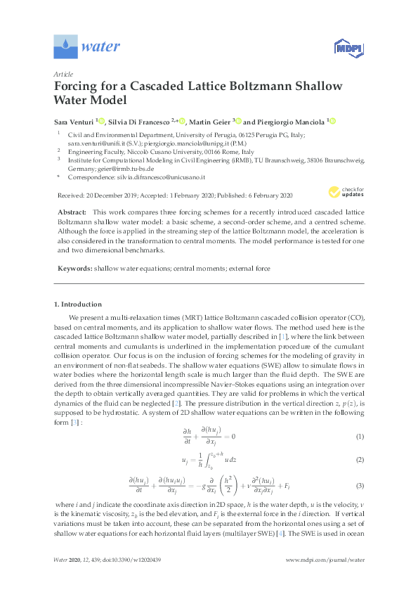 (PDF) Forcing for a Cascaded Lattice Boltzmann Shallow Water Model