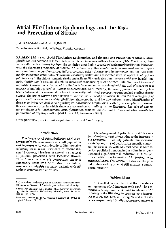 (PDF) Atrial Fibrillation: Epidemiology and the Risk and Prevention of ...