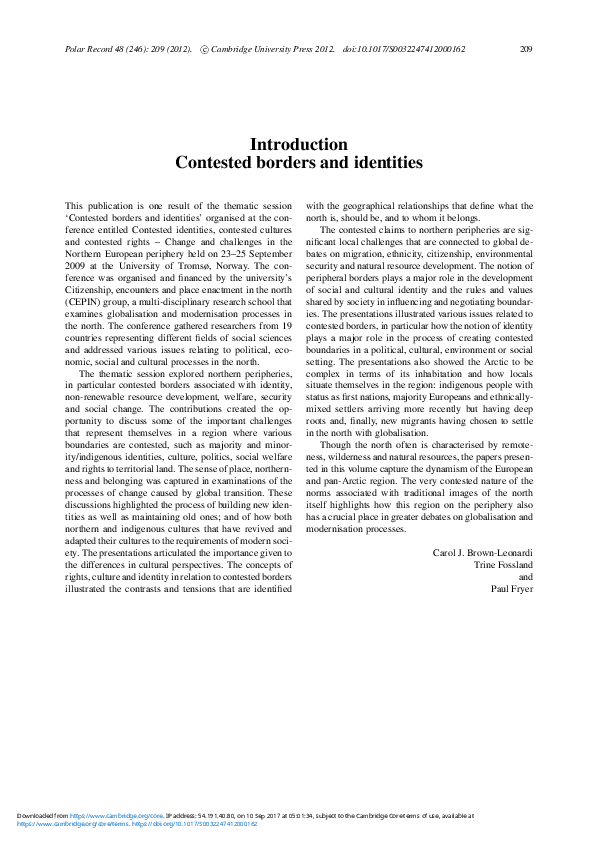 (PDF) Introduction: Contested borders and identities
