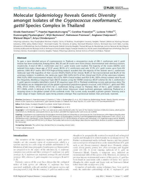 (PDF) Molecular Epidemiology Reveals Genetic Diversity amongst Isolates ...