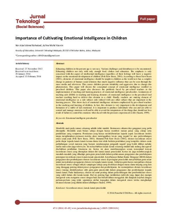 (PDF) Importance of Cultivating Emotional Intelligence in Children