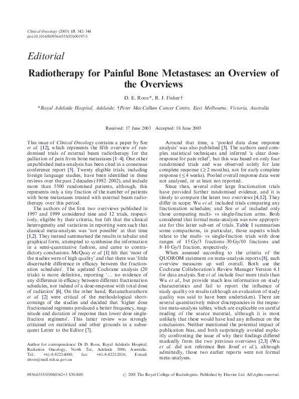 (PDF) ‘Radiotherapy for Painful Bone Metastases: an Overview of the ...