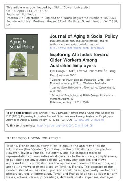 (PDF) Exploring Attitudes toward Older Workers in Australia