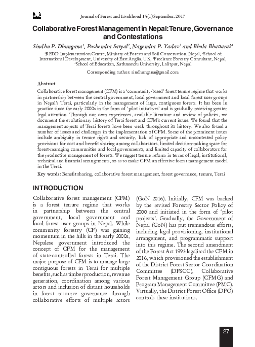(PDF) Collaborative Forest Management in Nepal: Tenure, Governance and ...