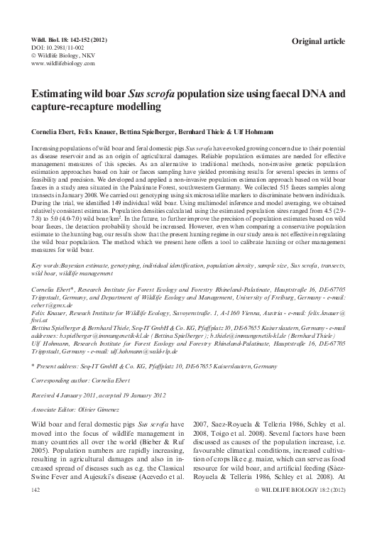 (PDF) Estimating wild boar Sus scrofa population size using faecal DNA ...
