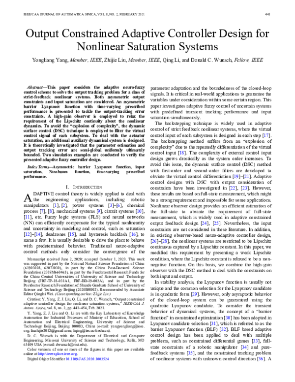 (PDF) Output Constrained Adaptive Controller Design for Nonlinear ...