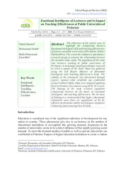 (PDF) Emotional Intelligence of Lecturers and its Impact on Teaching ...
