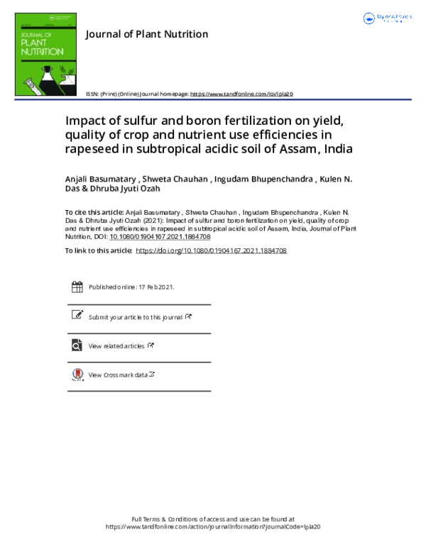 (PDF) Impact of sulfur and boron fertilization on yield, quality of ...