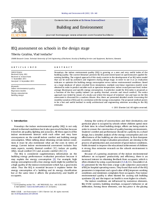 (PDF) IEQ assessment on schools in the design stage