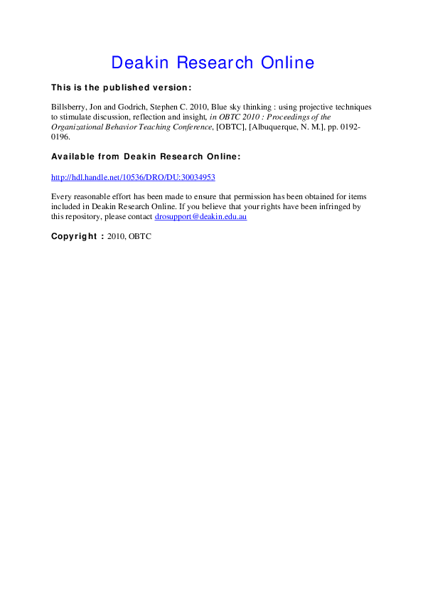 (PDF) Blue sky thinking using projective techniques to stimulate
