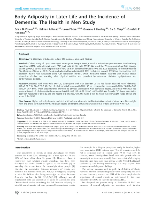 (PDF) Body adiposity in later life and the incidence of dementia: The ...