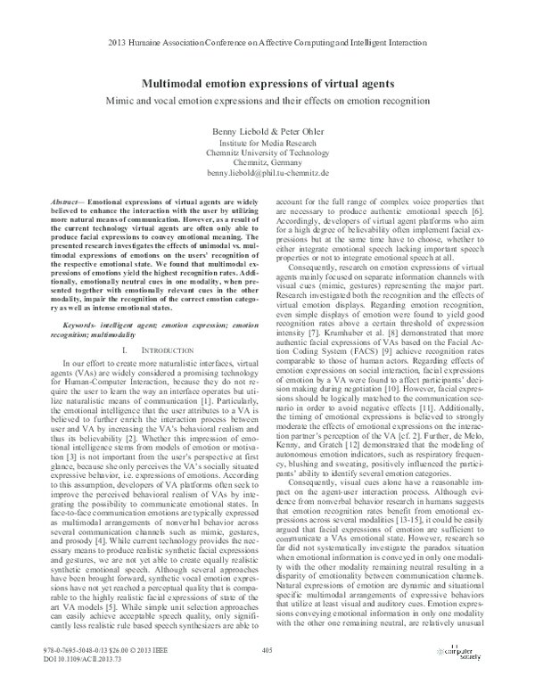 (PDF) Multimodal Emotion Expressions of Virtual Agents, Mimic and Vocal ...