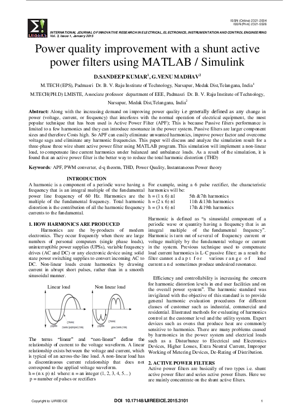 (PDF) Power quality improvement with a shunt active power filters using ...