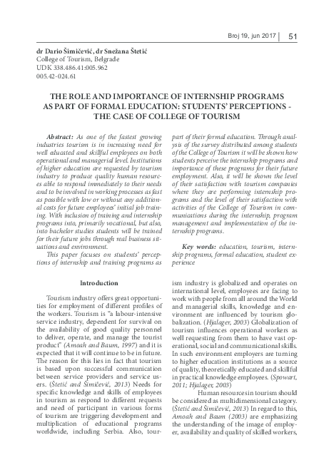 (PDF) The role and importance of internship programs as part of formal ...
