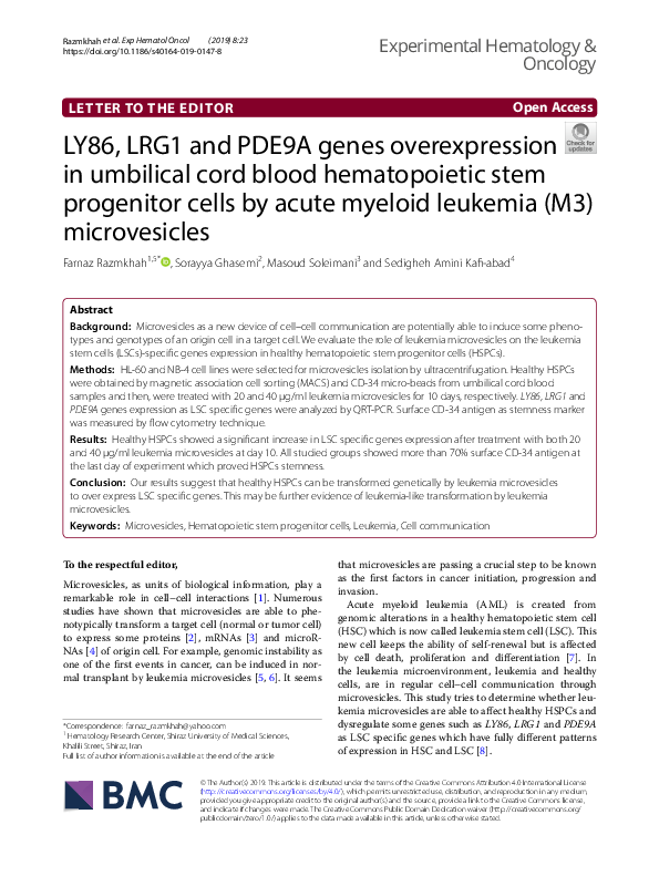 (PDF) LY86, LRG1 and PDE9A genes overexpression in umbilical cord blood ...