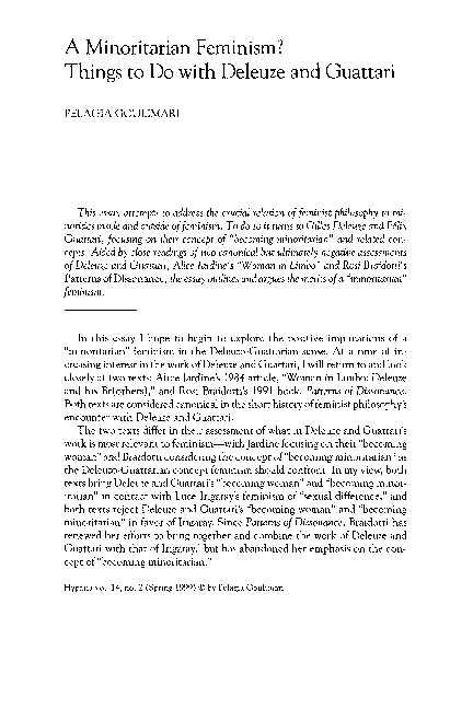 (PDF) A Minoritarian Feminism? Things to Do with Deleuze and Guattari