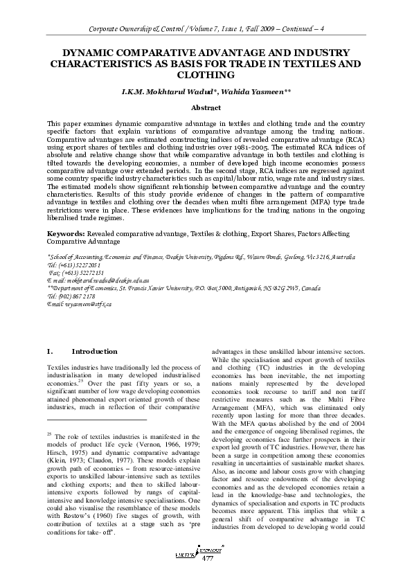 (PDF) Dynamic Comparative Advantage and Industry Characteristics as ...