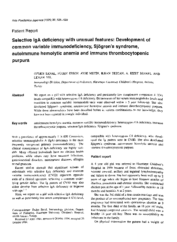 (PDF) Selective IgA deficiency with unusual features: Development of ...