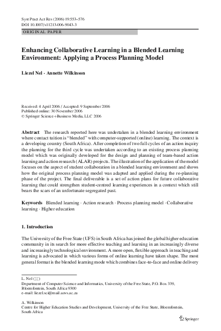 (PDF) Enhancing Collaborative Learning in a Blended Learning ...