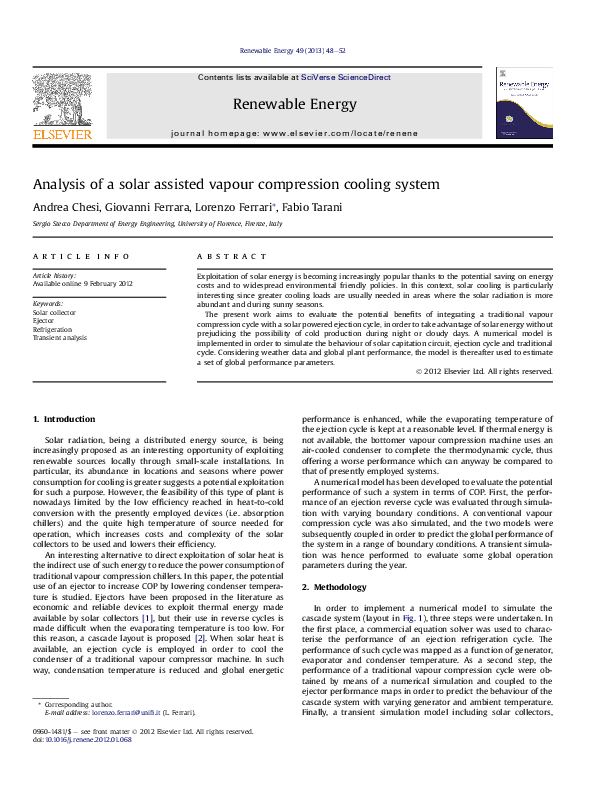 (PDF) Analysis of a solar assisted vapour compression cooling system