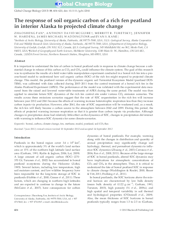 (PDF) The response of soil organic carbon of a rich fen peatland in ...