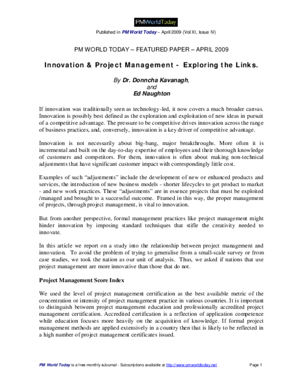 (PDF) Innovation and Project Management - Exploring the Links