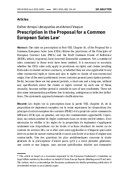 (PDF) Prescription in the Proposal for a Common European Sales LawThis ...